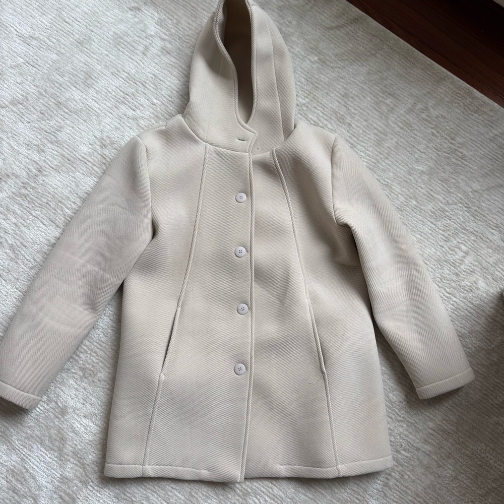 Libero Milano Beige Cream Hooded Button Front Coat